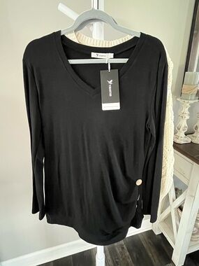 Black and Pink V-Neck Long Sleeve Tops (2 tops)